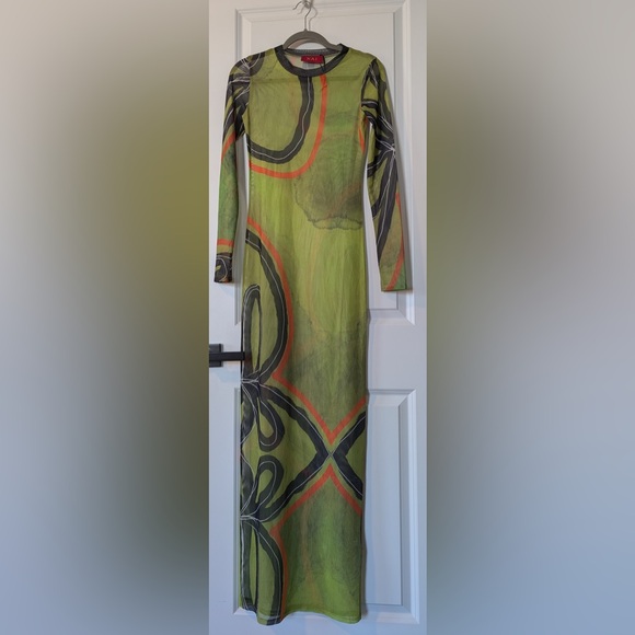 KAI Collective Mesh Long Sleeve Dress Green Orange Black Size Medium